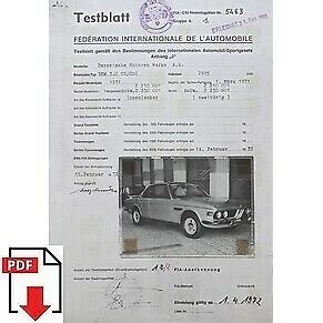 1972 BMW 3.0 CS/CSI FIA homologation form PDF download